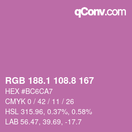 カラーコード: RGB 188.1 108.8 167 | qconv.com