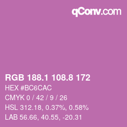 カラーコード: RGB 188.1 108.8 172 | qconv.com