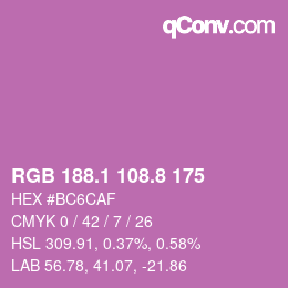 カラーコード: RGB 188.1 108.8 175 | qconv.com