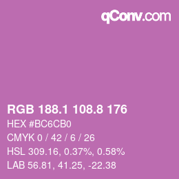 カラーコード: RGB 188.1 108.8 176 | qconv.com