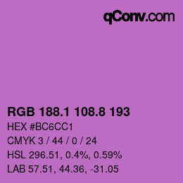 カラーコード: RGB 188.1 108.8 193 | qconv.com