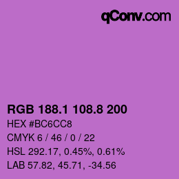 カラーコード: RGB 188.1 108.8 200 | qconv.com