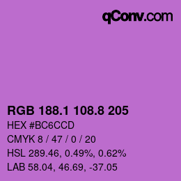 カラーコード: RGB 188.1 108.8 205 | qconv.com