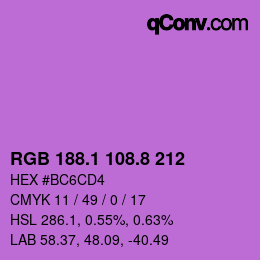 カラーコード: RGB 188.1 108.8 212 | qconv.com