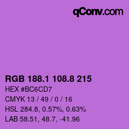 カラーコード: RGB 188.1 108.8 215 | qconv.com