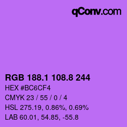 カラーコード: RGB 188.1 108.8 244 | qconv.com