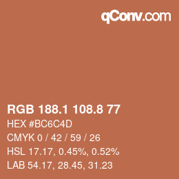 カラーコード: RGB 188.1 108.8 77 | qconv.com