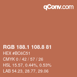 Color code: RGB 188.1 108.8 81 | qconv.com