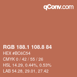 Color code: RGB 188.1 108.8 84 | qconv.com