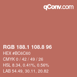 Color code: RGB 188.1 108.8 96 | qconv.com