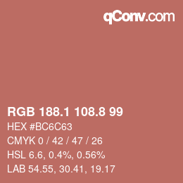 Color code: RGB 188.1 108.8 99 | qconv.com