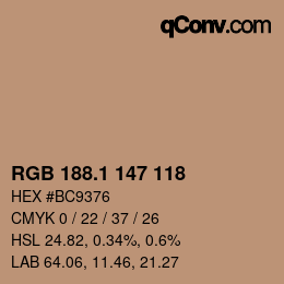 カラーコード: RGB 188.1 147 118 | qconv.com