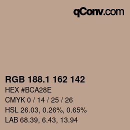 カラーコード: RGB 188.1 162 142 | qconv.com