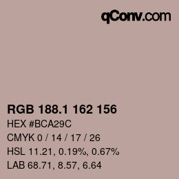 カラーコード: RGB 188.1 162 156 | qconv.com