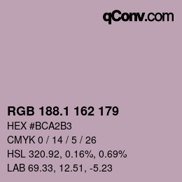 カラーコード: RGB 188.1 162 179 | qconv.com