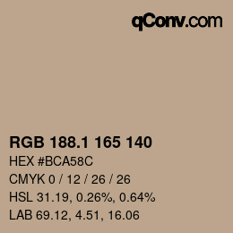 カラーコード: RGB 188.1 165 140 | qconv.com