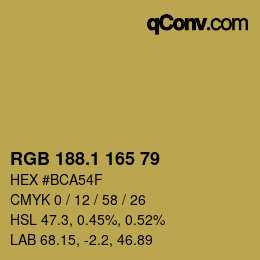 カラーコード: RGB 188.1 165 79 | qconv.com