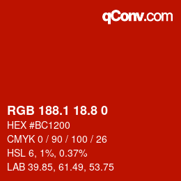Color code: RGB 188.1 18.8 0 | qconv.com