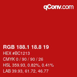 カラーコード: RGB 188.1 18.8 19 | qconv.com