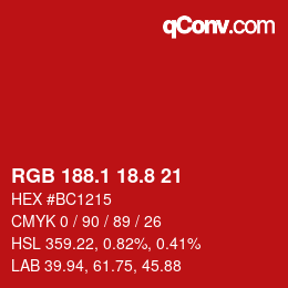カラーコード: RGB 188.1 18.8 21 | qconv.com