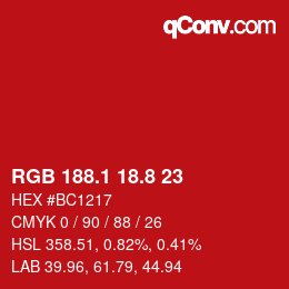カラーコード: RGB 188.1 18.8 23 | qconv.com
