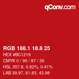 カラーコード: RGB 188.1 18.8 25 | qconv.com