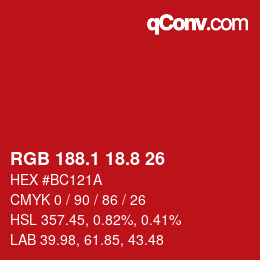 カラーコード: RGB 188.1 18.8 26 | qconv.com