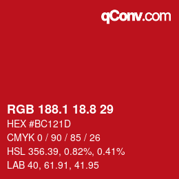 カラーコード: RGB 188.1 18.8 29 | qconv.com