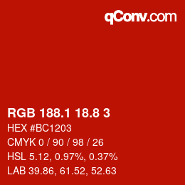 カラーコード: RGB 188.1 18.8 3 | qconv.com