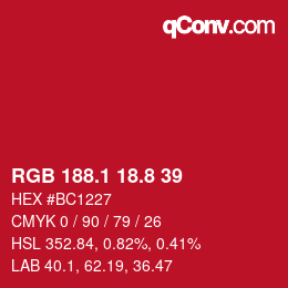 カラーコード: RGB 188.1 18.8 39 | qconv.com