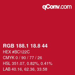 カラーコード: RGB 188.1 18.8 44 | qconv.com