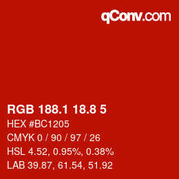 カラーコード: RGB 188.1 18.8 5 | qconv.com