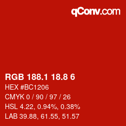 カラーコード: RGB 188.1 18.8 6 | qconv.com