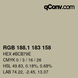 Color code: RGB 188.1 183 158 | qconv.com