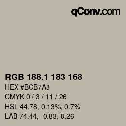 カラーコード: RGB 188.1 183 168 | qconv.com