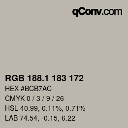 カラーコード: RGB 188.1 183 172 | qconv.com