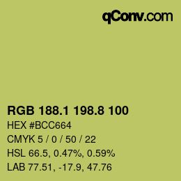 カラーコード: RGB 188.1 198.8 100 | qconv.com