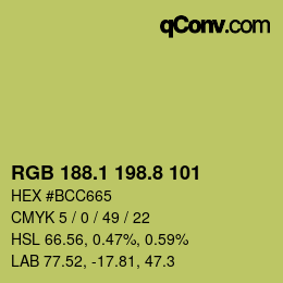 カラーコード: RGB 188.1 198.8 101 | qconv.com