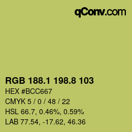 カラーコード: RGB 188.1 198.8 103 | qconv.com