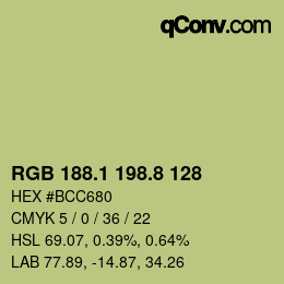 カラーコード: RGB 188.1 198.8 128 | qconv.com