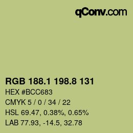カラーコード: RGB 188.1 198.8 131 | qconv.com