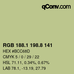 Color code: RGB 188.1 198.8 141 | qconv.com