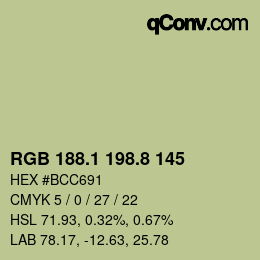 カラーコード: RGB 188.1 198.8 145 | qconv.com