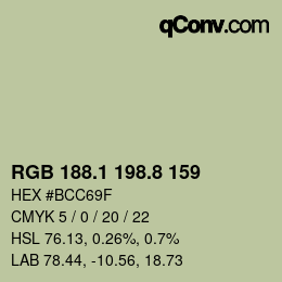 Color code: RGB 188.1 198.8 159 | qconv.com