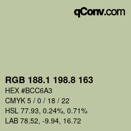 Color code: RGB 188.1 198.8 163 | qconv.com