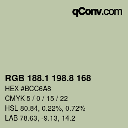 Código de color: RGB 188.1 198.8 168 | qconv.com