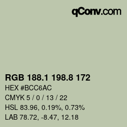 カラーコード: RGB 188.1 198.8 172 | qconv.com