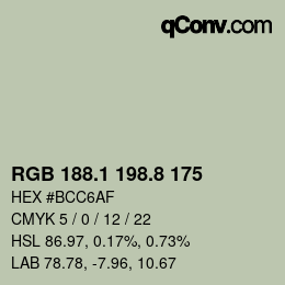 Color code: RGB 188.1 198.8 175 | qconv.com