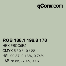 Farbcode: RGB 188.1 198.8 178 | qconv.com