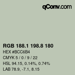 Color code: RGB 188.1 198.8 180 | qconv.com